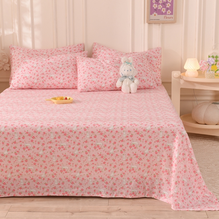 91家纺网 家纺一手货源 找家纺 甜之梦 2025新款针织棉印花单品床单 小碎花粉