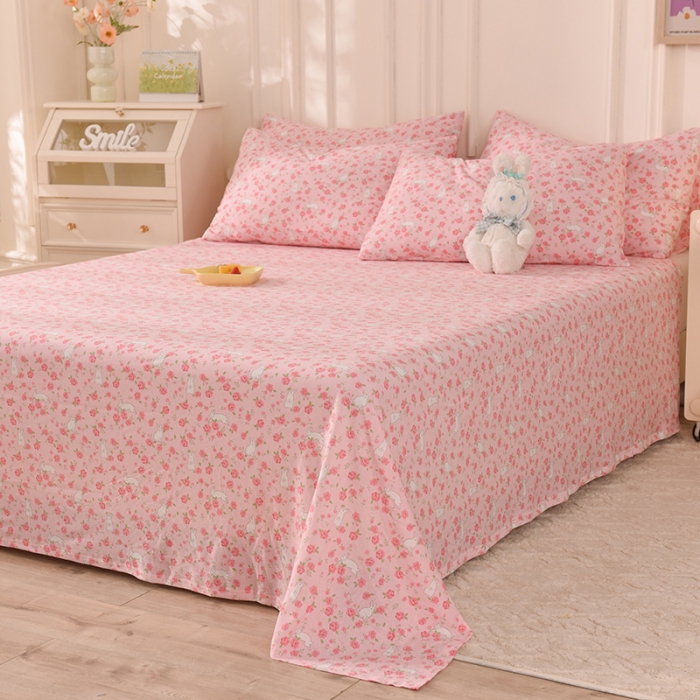 91家纺网 家纺一手货源 找家纺 甜之梦 2025新款针织棉印花单品床单 小碎花粉