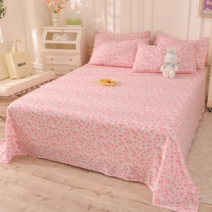 91家纺网 家纺一手货源 找家纺 甜之梦 2025新款针织棉印花单品床单 小碎花粉