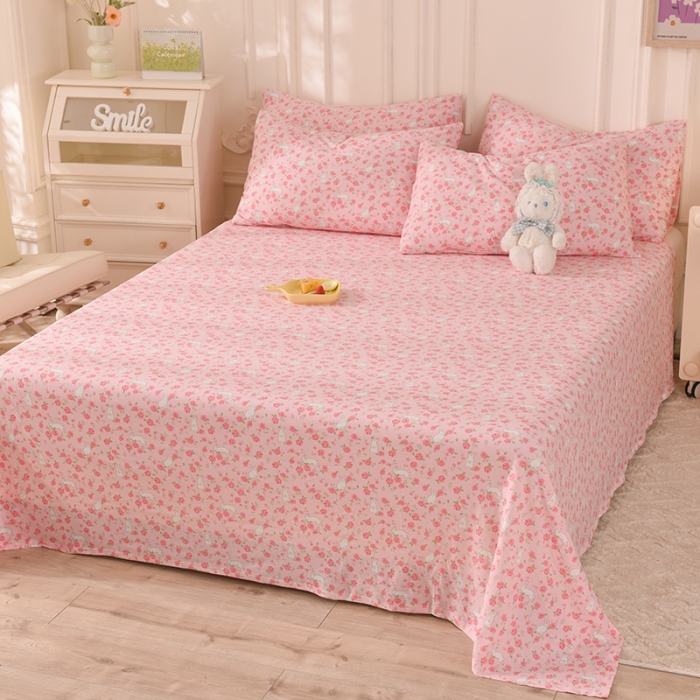 91家纺网 家纺一手货源 找家纺 甜之梦 2025新款针织棉印花单品床单 小碎花粉