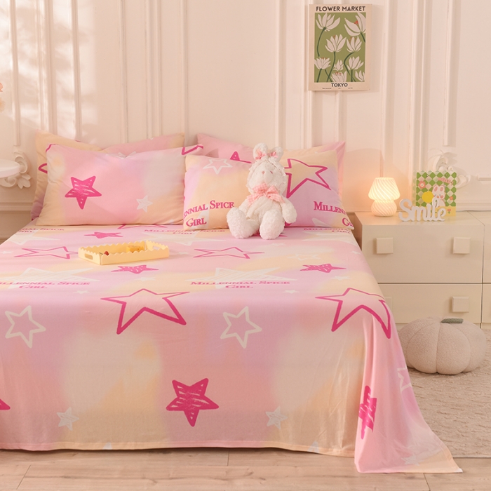 91家纺网 家纺一手货源 找家纺 甜之梦 2025新款针织棉印花单品床单 星星的约定