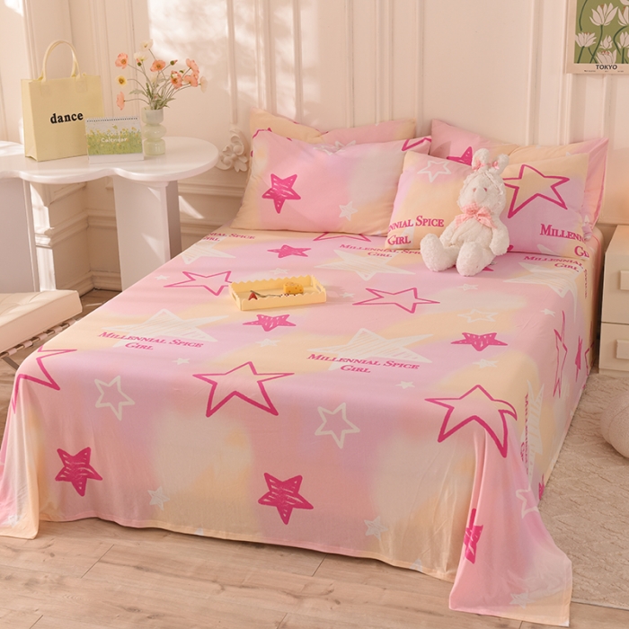 91家纺网 家纺一手货源 找家纺 甜之梦 2025新款针织棉印花单品床单 星星的约定