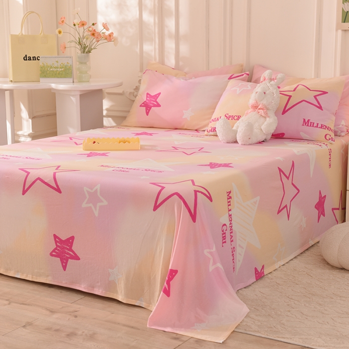 91家纺网 家纺一手货源 找家纺 甜之梦 2025新款针织棉印花单品床单 星星的约定