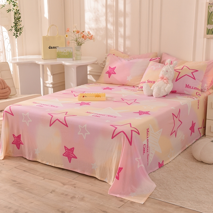 91家纺网 家纺一手货源 找家纺 甜之梦 2025新款针织棉印花单品床单 星星的约定