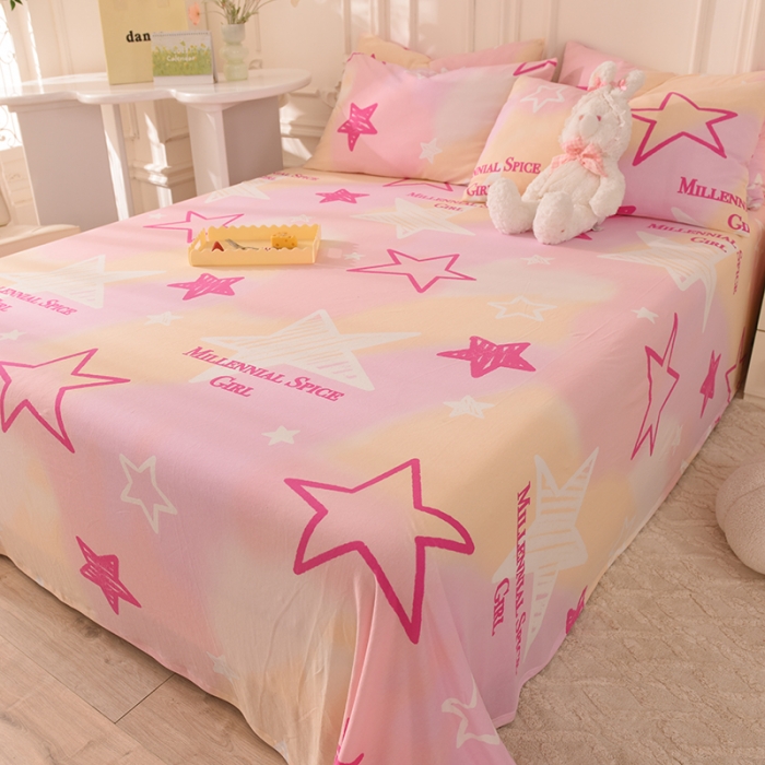 91家纺网 家纺一手货源 找家纺 甜之梦 2025新款针织棉印花单品床单 星星的约定