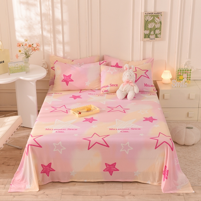 91家纺网 家纺一手货源 找家纺 甜之梦 2025新款针织棉印花单品床单 星星的约定