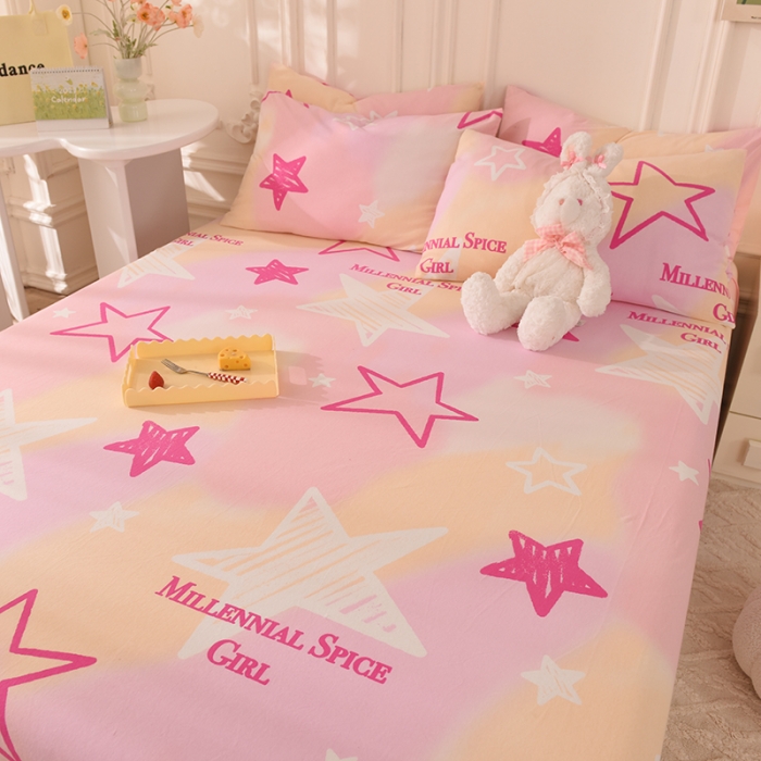 91家纺网 家纺一手货源 找家纺 甜之梦 2025新款针织棉印花单品床单 星星的约定