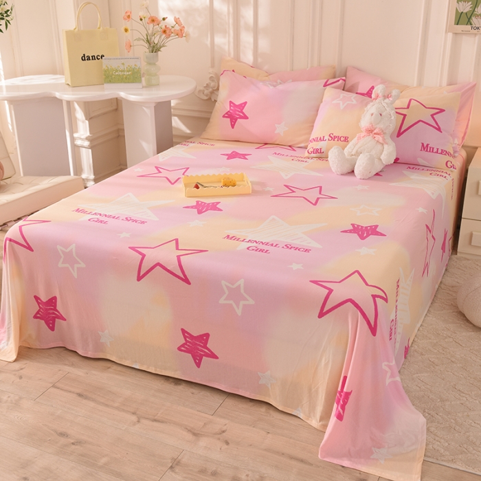 91家纺网 家纺一手货源 找家纺 甜之梦 2025新款针织棉印花单品床单 星星的约定