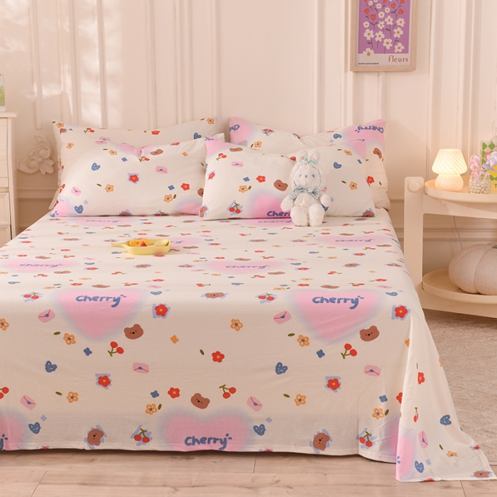 91家纺网 家纺一手货源 找家纺 甜之梦 2025新款针织棉印花单品床单 幸运熊