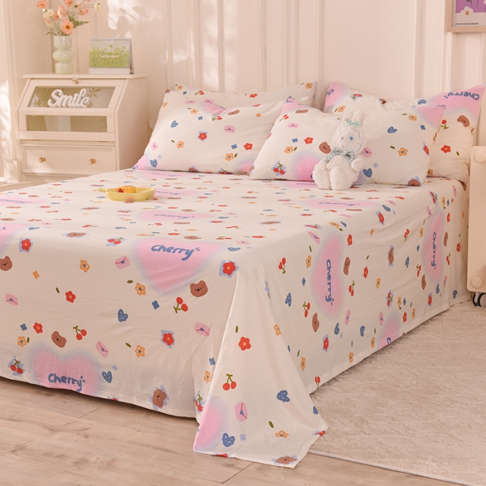 91家纺网 家纺一手货源 找家纺 甜之梦 2025新款针织棉印花单品床单 幸运熊