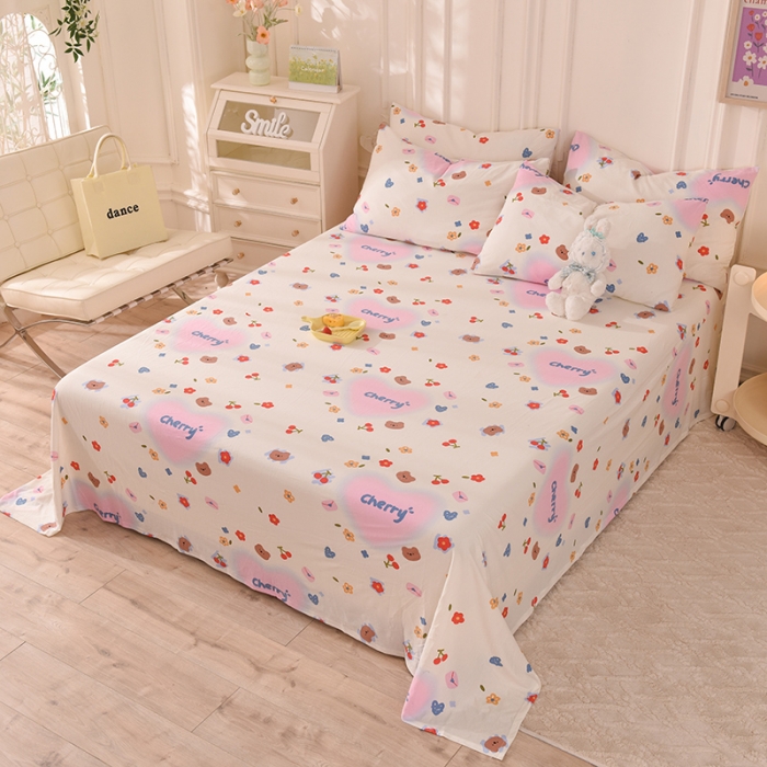 91家纺网 家纺一手货源 找家纺 甜之梦 2025新款针织棉印花单品床单 幸运熊