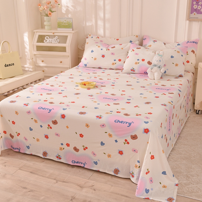 91家纺网 家纺一手货源 找家纺 甜之梦 2025新款针织棉印花单品床单 幸运熊