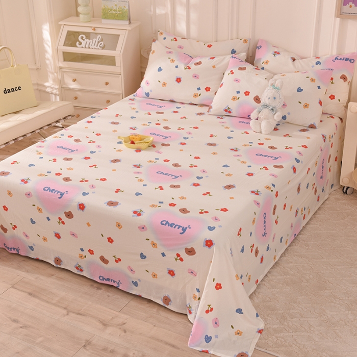 91家纺网 家纺一手货源 找家纺 甜之梦 2025新款针织棉印花单品床单 幸运熊