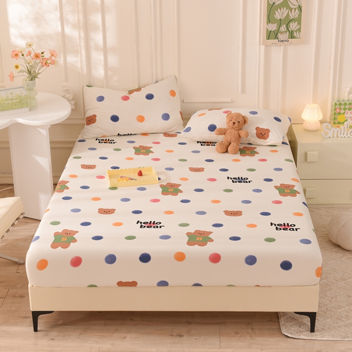 91家纺网 家纺一手货源 找家纺 甜之梦 2025新款针织棉印花单品床笠 波点熊