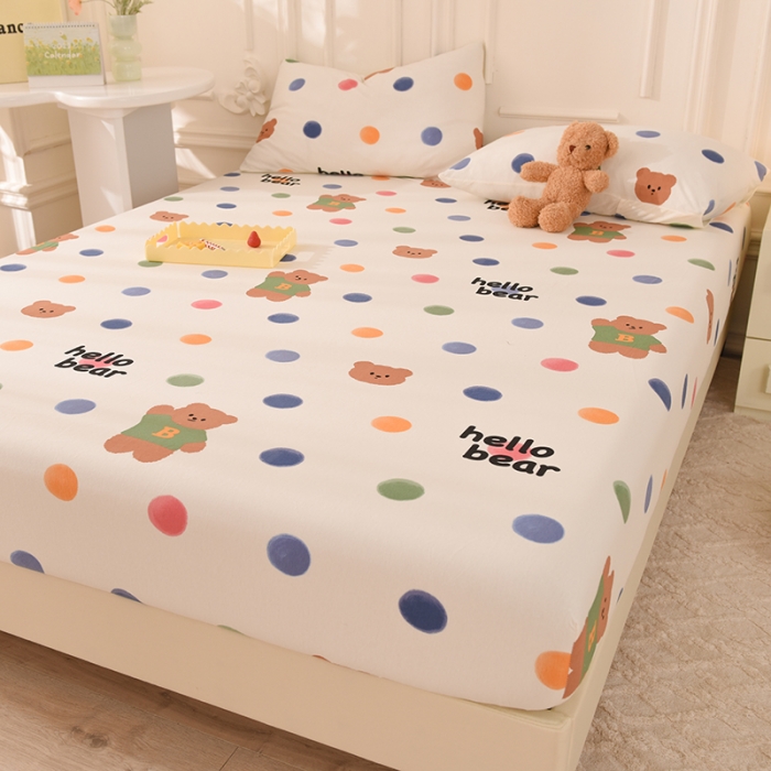 91家纺网 家纺一手货源 找家纺 甜之梦 2025新款针织棉印花单品床笠 波点熊