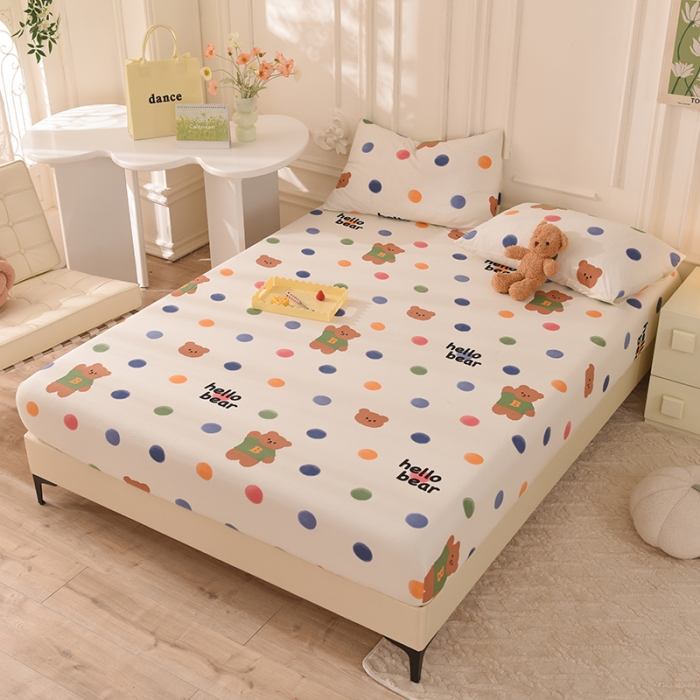 91家纺网 家纺一手货源 找家纺 甜之梦 2025新款针织棉印花单品床笠 波点熊