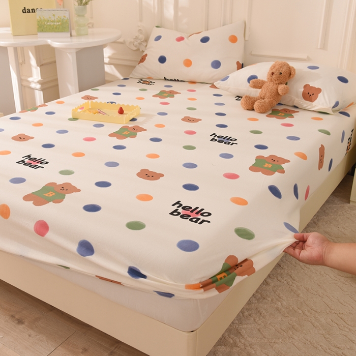 91家纺网 家纺一手货源 找家纺 甜之梦 2025新款针织棉印花单品床笠 波点熊