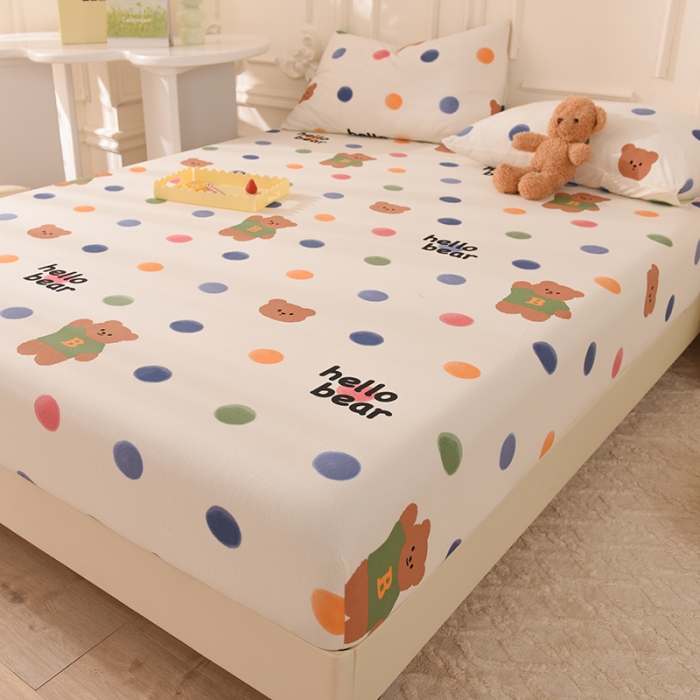 91家纺网 家纺一手货源 找家纺 甜之梦 2025新款针织棉印花单品床笠 波点熊