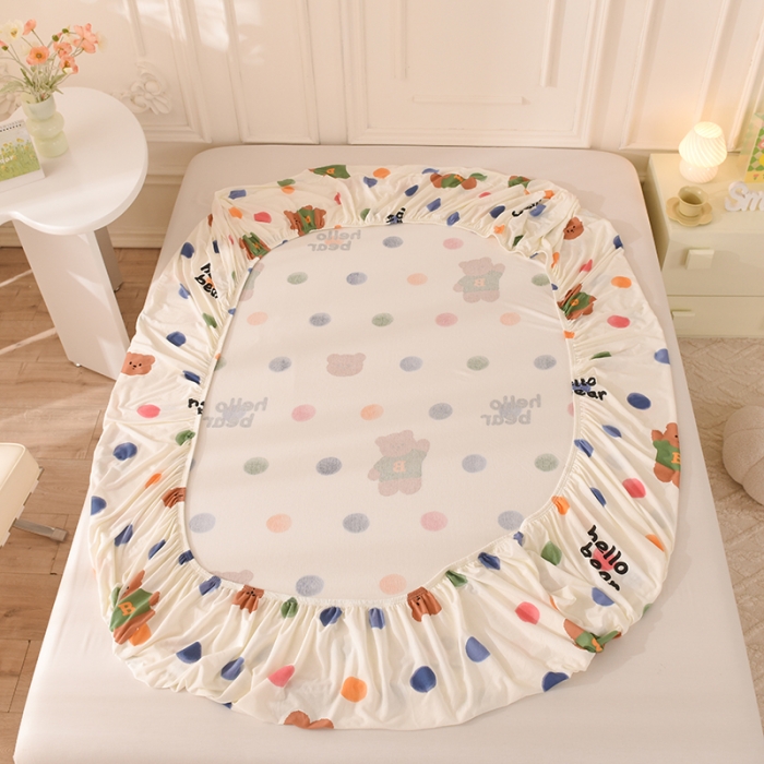 91家纺网 家纺一手货源 找家纺 甜之梦 2025新款针织棉印花单品床笠 波点熊