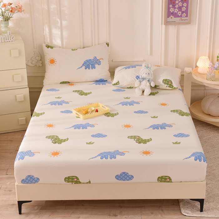 91家纺网 家纺一手货源 找家纺 甜之梦 2025新款针织棉印花单品床笠 恐龙乐园