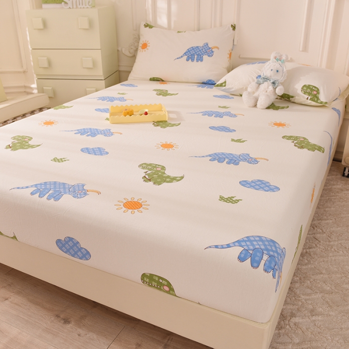 91家纺网 家纺一手货源 找家纺 甜之梦 2025新款针织棉印花单品床笠 恐龙乐园