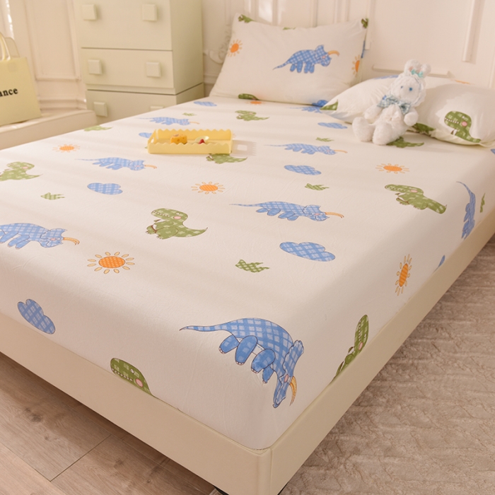 91家纺网 家纺一手货源 找家纺 甜之梦 2025新款针织棉印花单品床笠 恐龙乐园