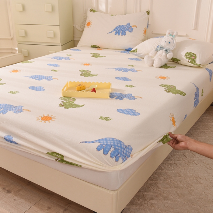 91家纺网 家纺一手货源 找家纺 甜之梦 2025新款针织棉印花单品床笠 恐龙乐园