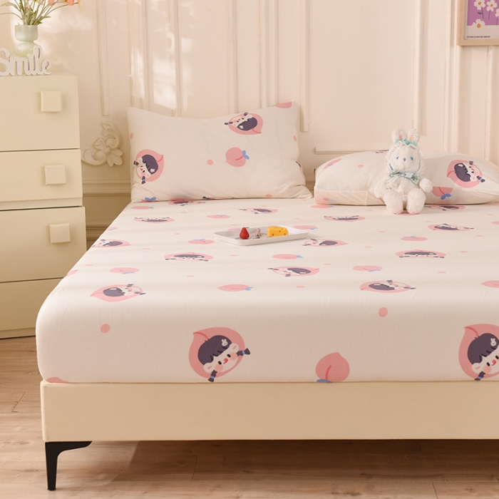 91家纺网 家纺一手货源 找家纺 甜之梦 2025新款针织棉印花单品床笠 蜜桃牛奶