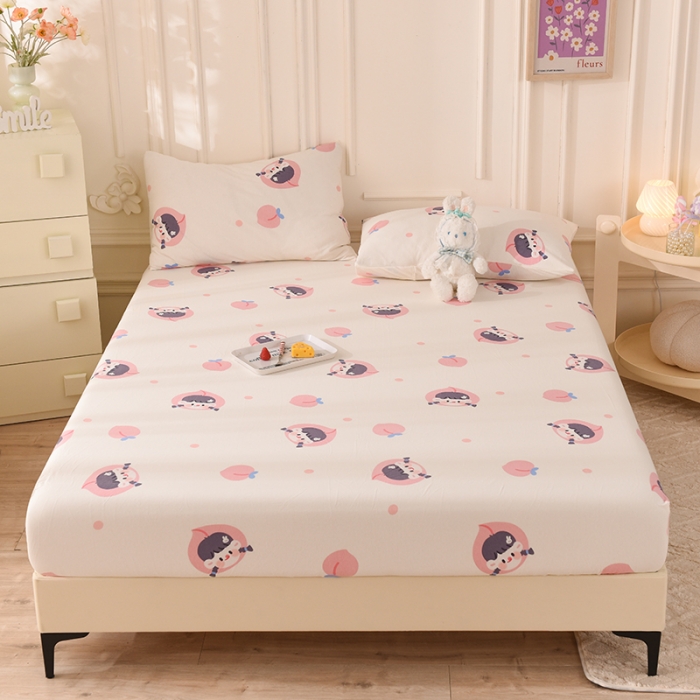 91家纺网 家纺一手货源 找家纺 甜之梦 2025新款针织棉印花单品床笠 蜜桃牛奶