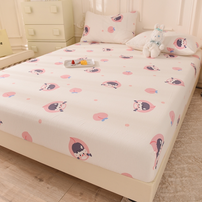 91家纺网 家纺一手货源 找家纺 甜之梦 2025新款针织棉印花单品床笠 蜜桃牛奶