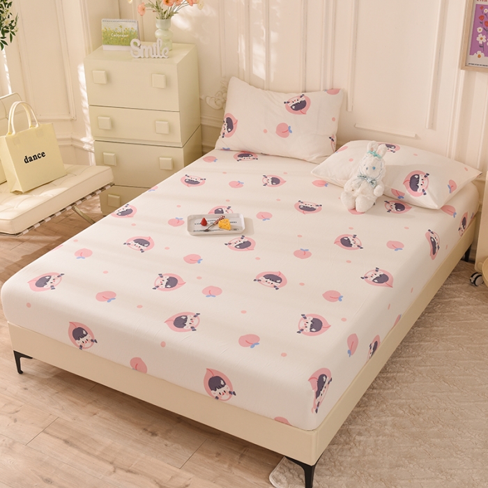 91家纺网 家纺一手货源 找家纺 甜之梦 2025新款针织棉印花单品床笠 蜜桃牛奶