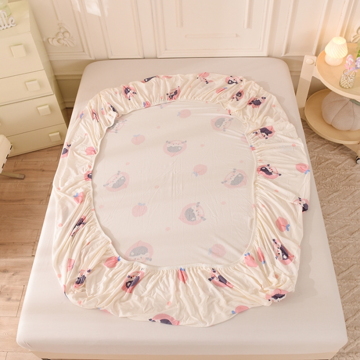 91家纺网 家纺一手货源 找家纺 甜之梦 2025新款针织棉印花单品床笠 蜜桃牛奶