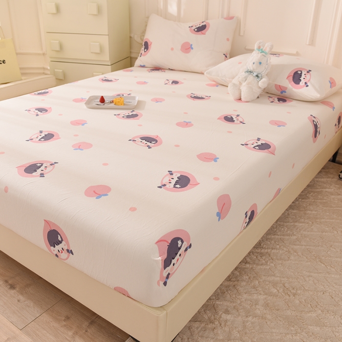 91家纺网 家纺一手货源 找家纺 甜之梦 2025新款针织棉印花单品床笠 蜜桃牛奶