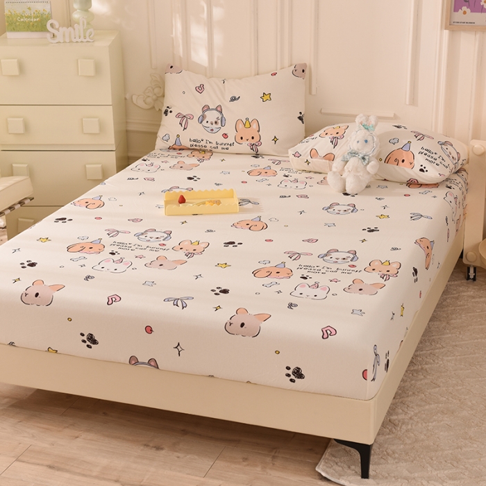 91家纺网 家纺一手货源 找家纺 甜之梦 2025新款针织棉印花单品床笠 派对小兔