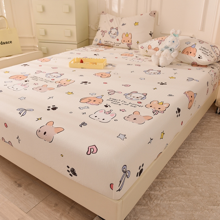 91家纺网 家纺一手货源 找家纺 甜之梦 2025新款针织棉印花单品床笠 派对小兔