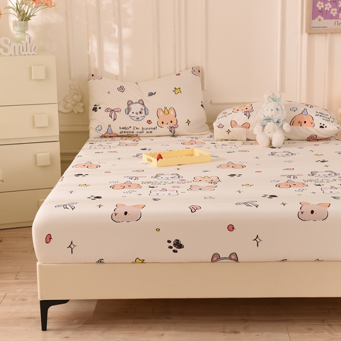 91家纺网 家纺一手货源 找家纺 甜之梦 2025新款针织棉印花单品床笠 派对小兔