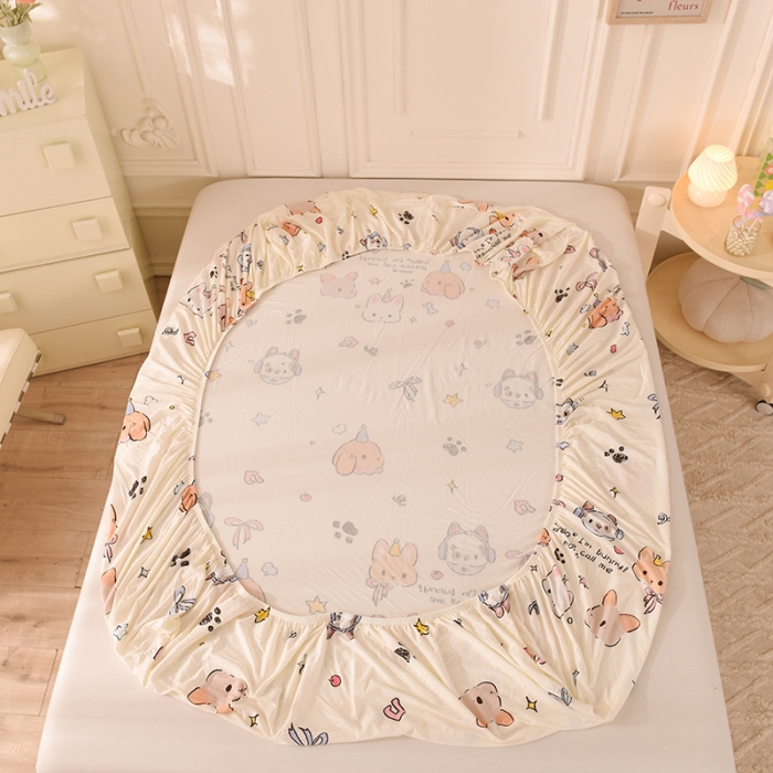 91家纺网 家纺一手货源 找家纺 甜之梦 2025新款针织棉印花单品床笠 派对小兔