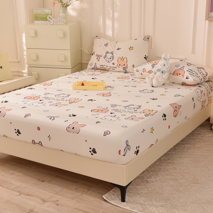 91家纺网 家纺一手货源 找家纺 甜之梦 2025新款针织棉印花单品床笠 派对小兔