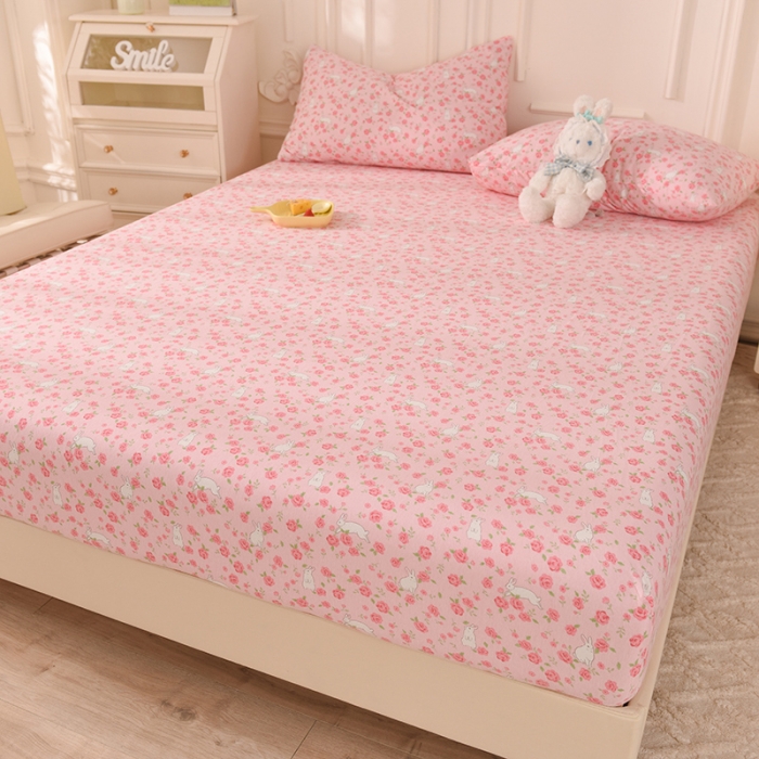 91家纺网 家纺一手货源 找家纺 甜之梦 2025新款针织棉印花单品床笠 小碎花粉