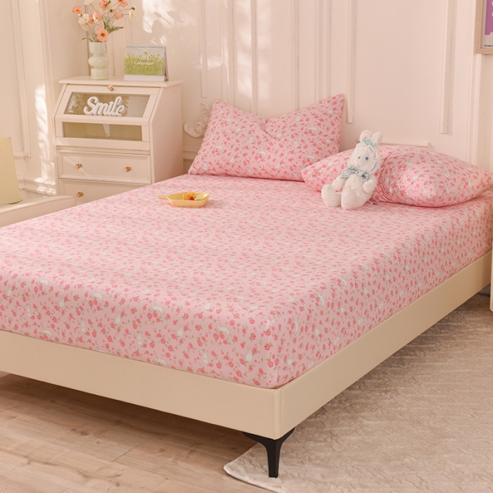 91家纺网 家纺一手货源 找家纺 甜之梦 2025新款针织棉印花单品床笠 小碎花粉