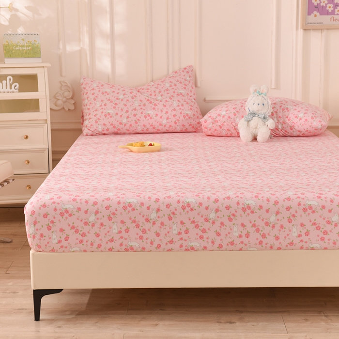 91家纺网 家纺一手货源 找家纺 甜之梦 2025新款针织棉印花单品床笠 小碎花粉