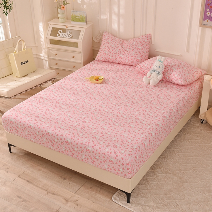 91家纺网 家纺一手货源 找家纺 甜之梦 2025新款针织棉印花单品床笠 小碎花粉