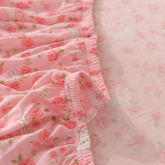 91家纺网 家纺一手货源 找家纺 甜之梦 2025新款针织棉印花单品床笠 小碎花粉