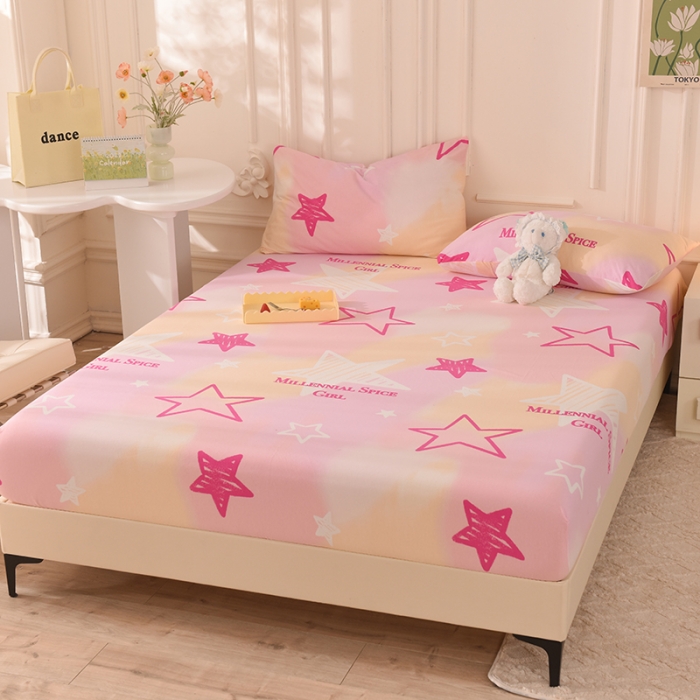 91家纺网 家纺一手货源 找家纺 甜之梦 2025新款针织棉印花单品床笠 星星的约定