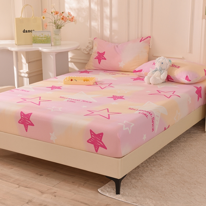 91家纺网 家纺一手货源 找家纺 甜之梦 2025新款针织棉印花单品床笠 星星的约定