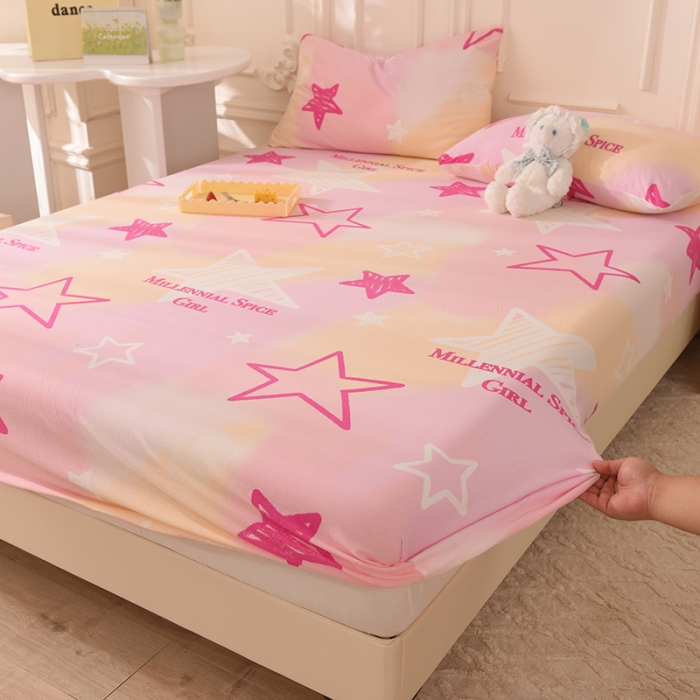 91家纺网 家纺一手货源 找家纺 甜之梦 2025新款针织棉印花单品床笠 星星的约定