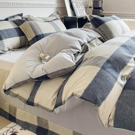 金丝鸟 2023新款原棉磨毛四件套简约系列 摩卡格