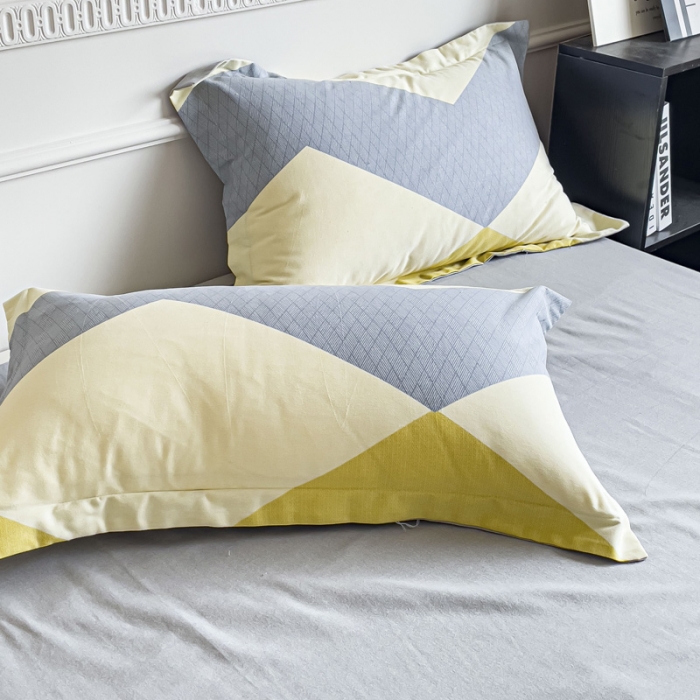 91家纺网 家纺一手货源 找家纺 金丝鸟 2023新款原棉磨毛四件套简约系列 斜格黄