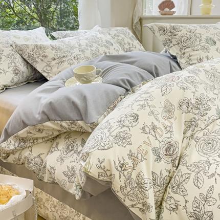 91家纺网 家纺一手货源 找家纺 （总）金丝鸟 2023新款原棉磨毛四件套小清新系列