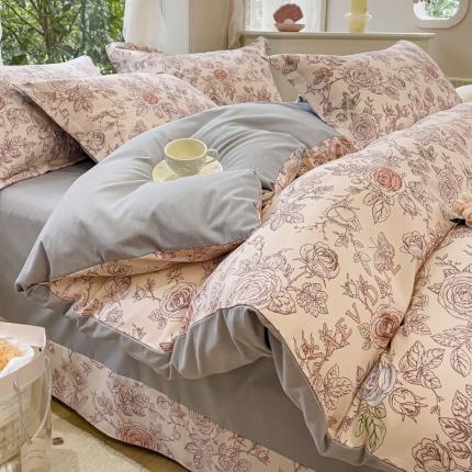 91家纺网 家纺一手货源 找家纺 （总）金丝鸟 2023新款原棉磨毛四件套小清新系列